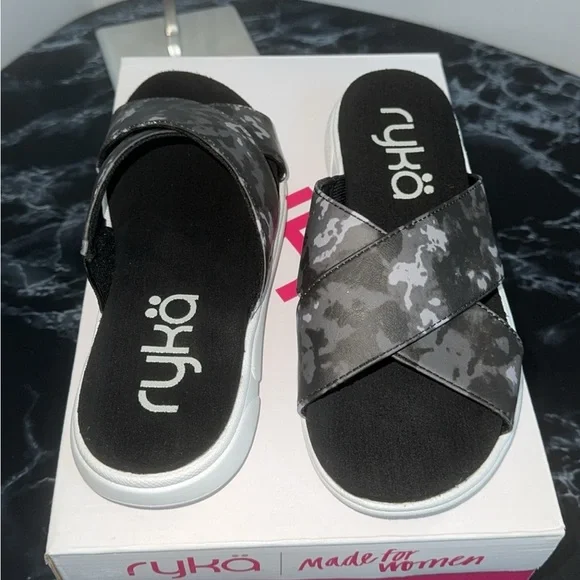 Ryka Women’s Malin Flat Slip On Slide Sandals Size 6 Black Multi -AUTHENTIC NEW - Picture 5 of 10